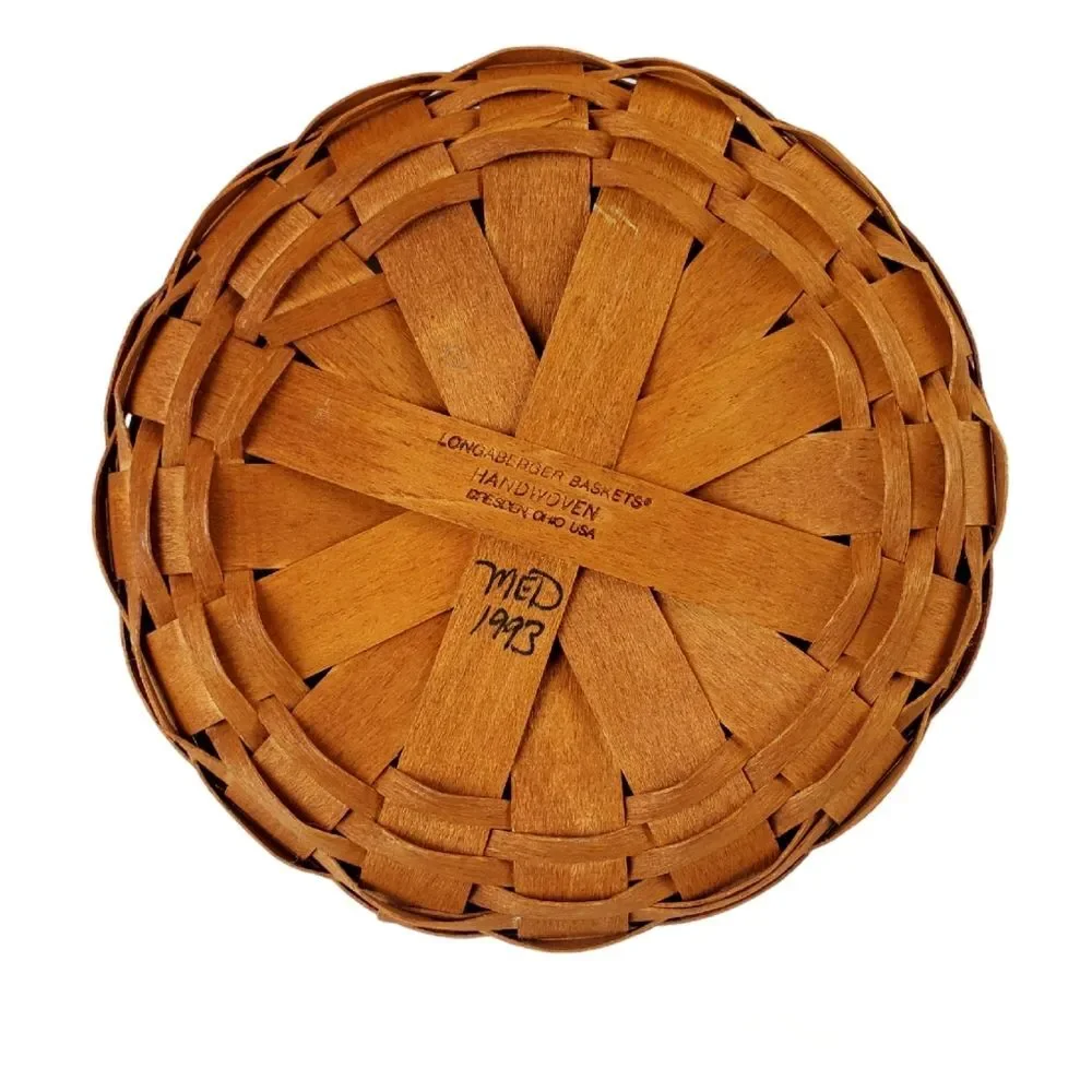 LONGABERGER Medium Handwoven Basket w/ Floral Fabric Liner | 1993 | USA Made